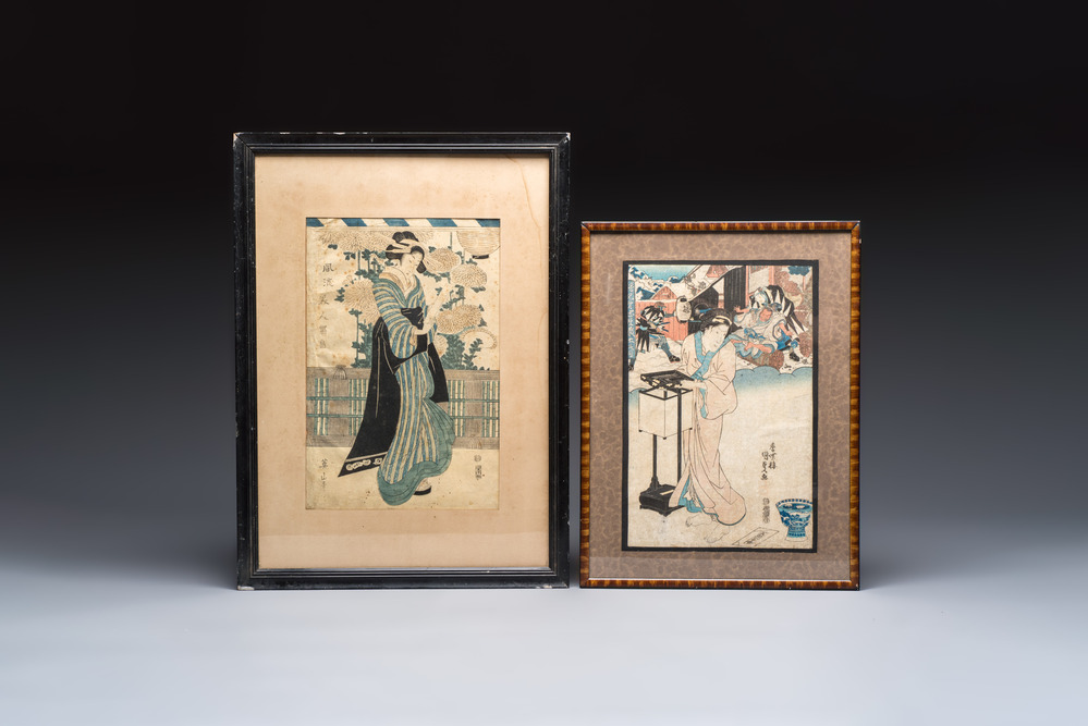 Utagawa Kunisada (1786&ndash;1865) and Kikukawa Eizan (1787&ndash;1867): 'two woodblock prints, Japan, Edo, 19th C.