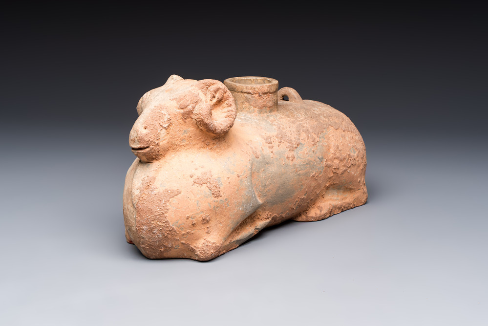 A Chinese grey pottery goat-shaped vessel, probably Han