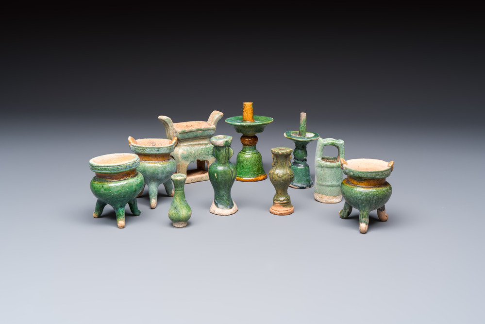 A group of ten Chinese glazed pottery mingqi, Ming
