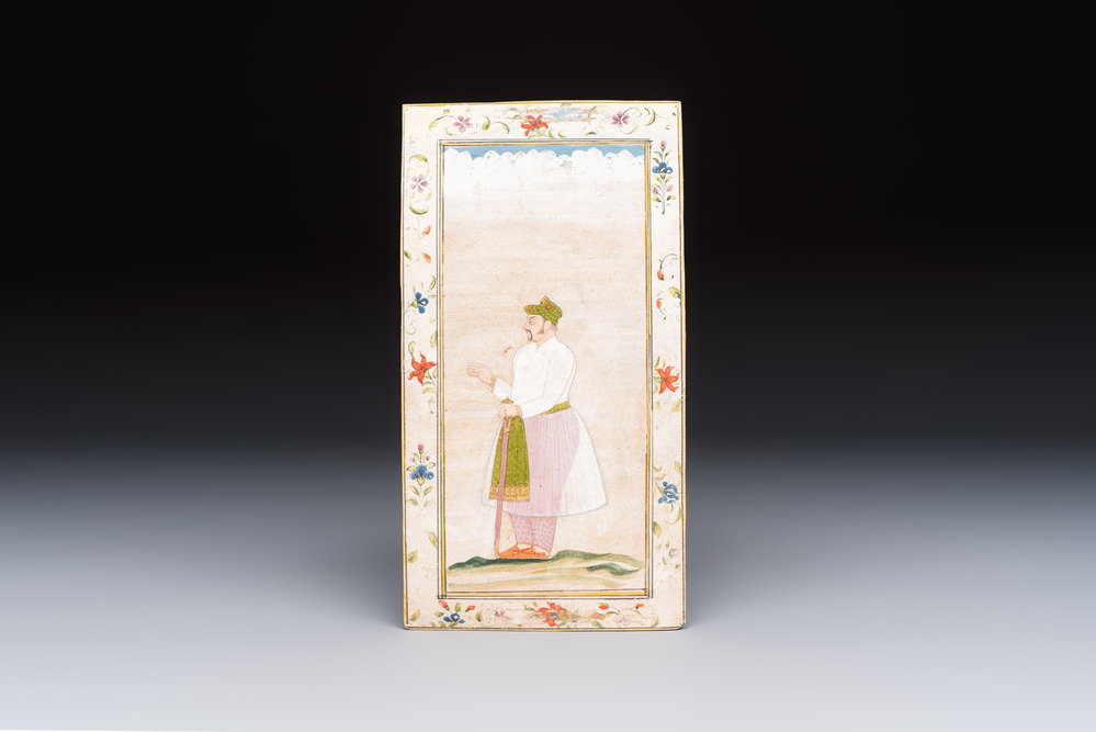 Mughal school: 'Rajah Birbal', opaque watercolour and gold on paper, late 19th C.