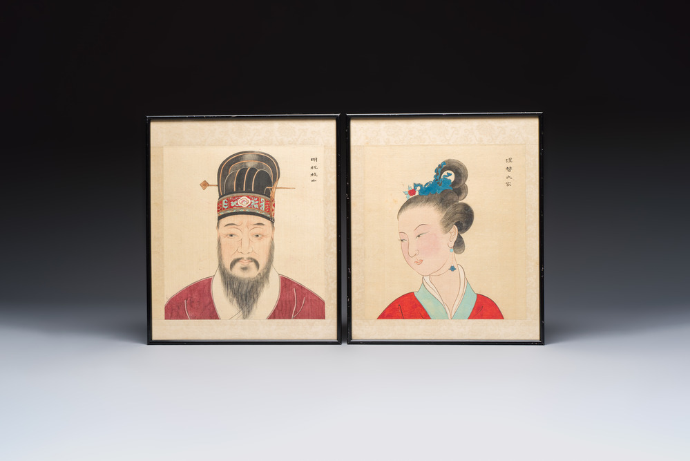 Chinese school: two portraits, ink and colour on silk, 20th C.