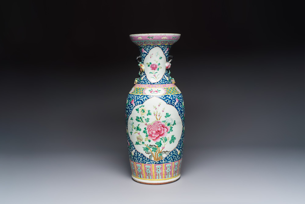 A Chinese famille rose vase with floral design, 19th C.