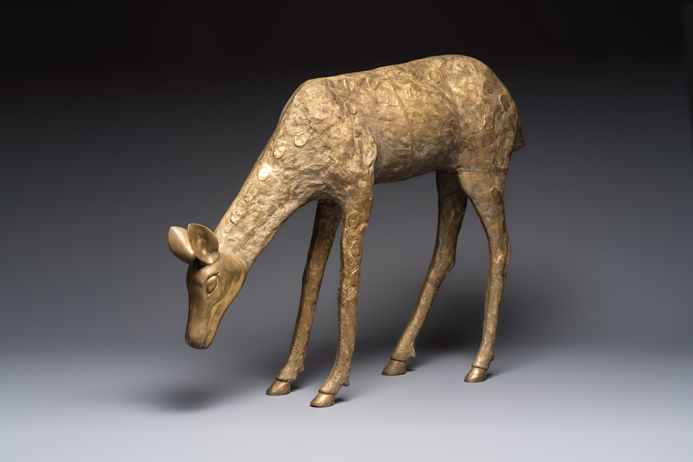 A very large brass sculpture of a deer, Hollywood Regency, 20th C.
