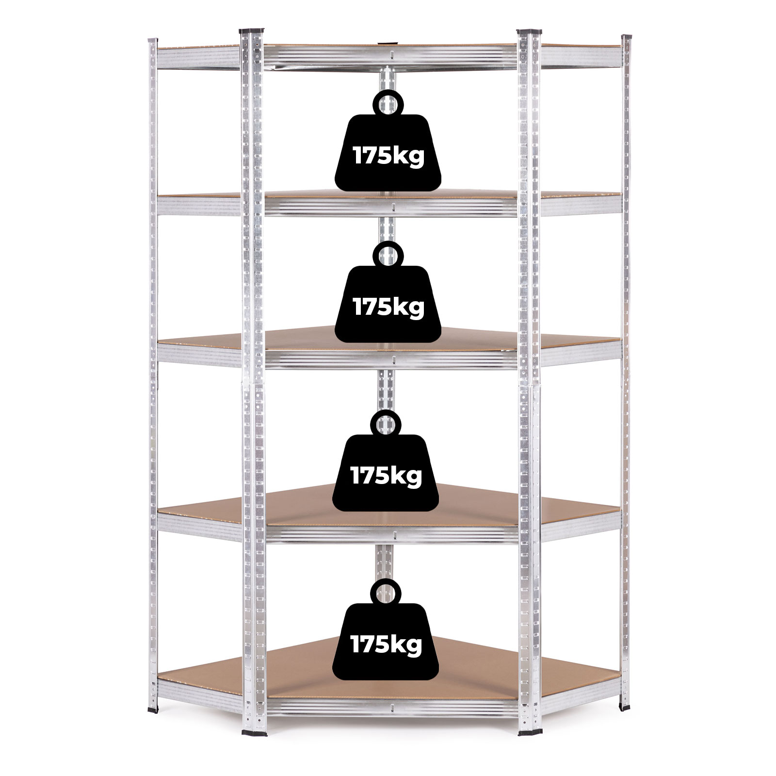 Rohový úložný regál 180x90x40 cm, 5 políc, nosnosť 875 kg, ModernHome