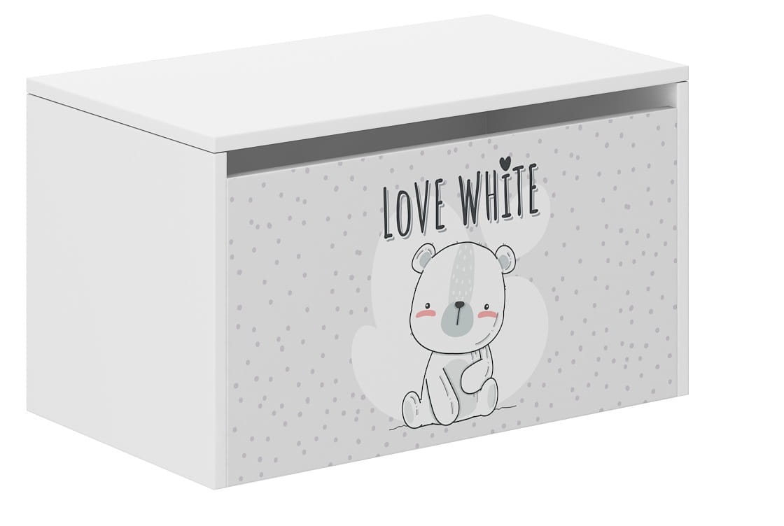 Drevený box na hračky, LOVE WHITE