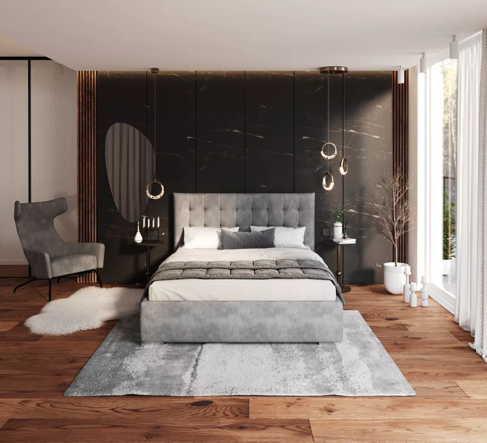 Čalúnená posteľ LUCERNA, oceľová