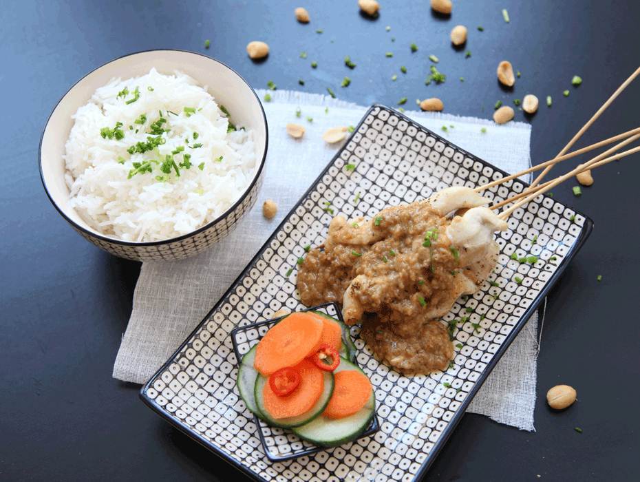 Chicken satay med inlagda grönsaker