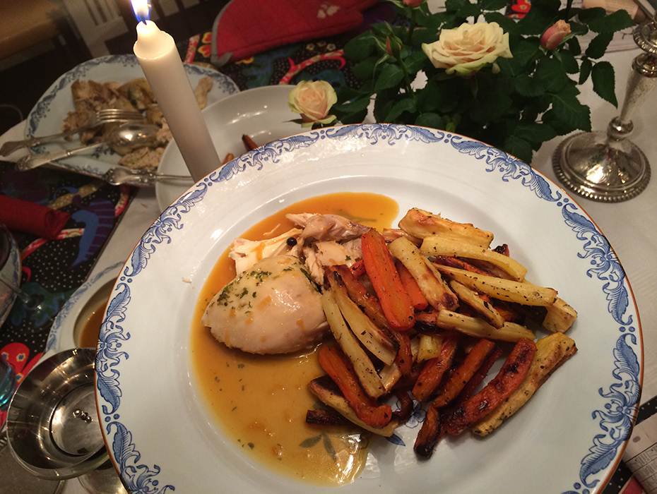 Kyckling med lätt citronsås och rostade rotfrukter