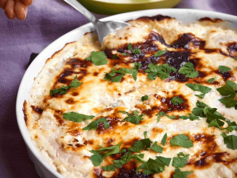 Ostgratinerad Kyckling med rårivna morötter