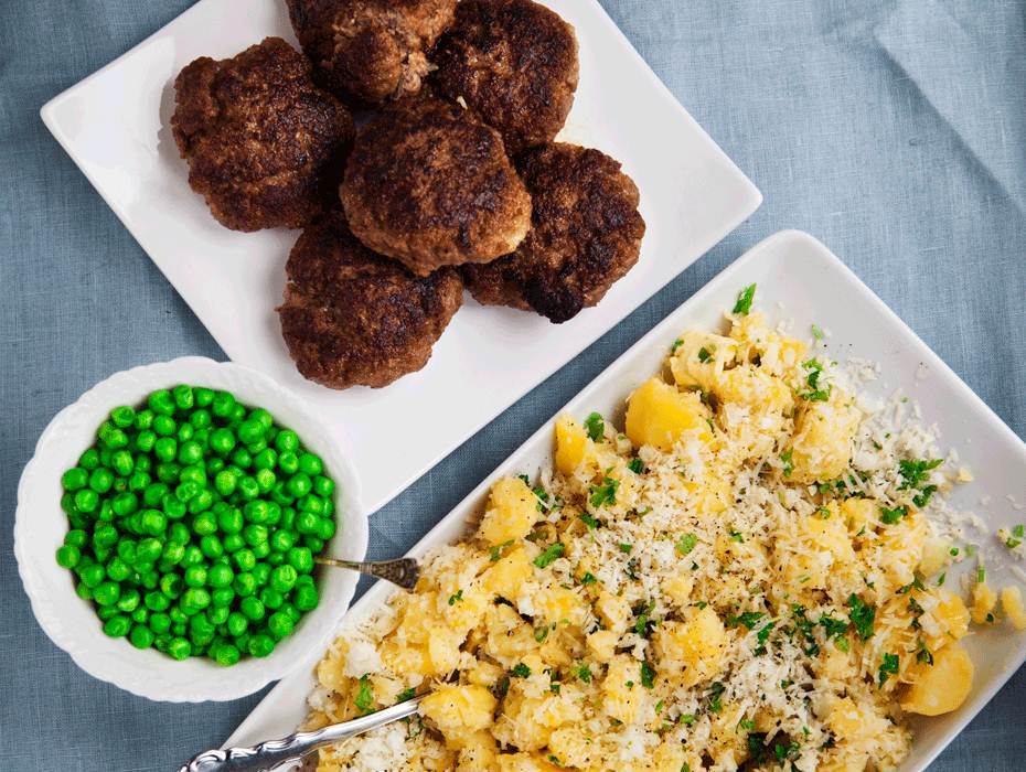 Pannbiffar med parmesankrossad potatis