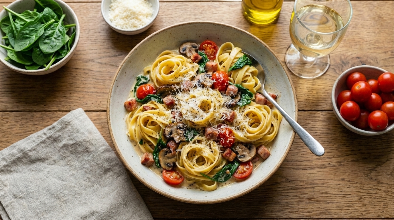 Pasta spinaci pancetta med goda italienska smaker