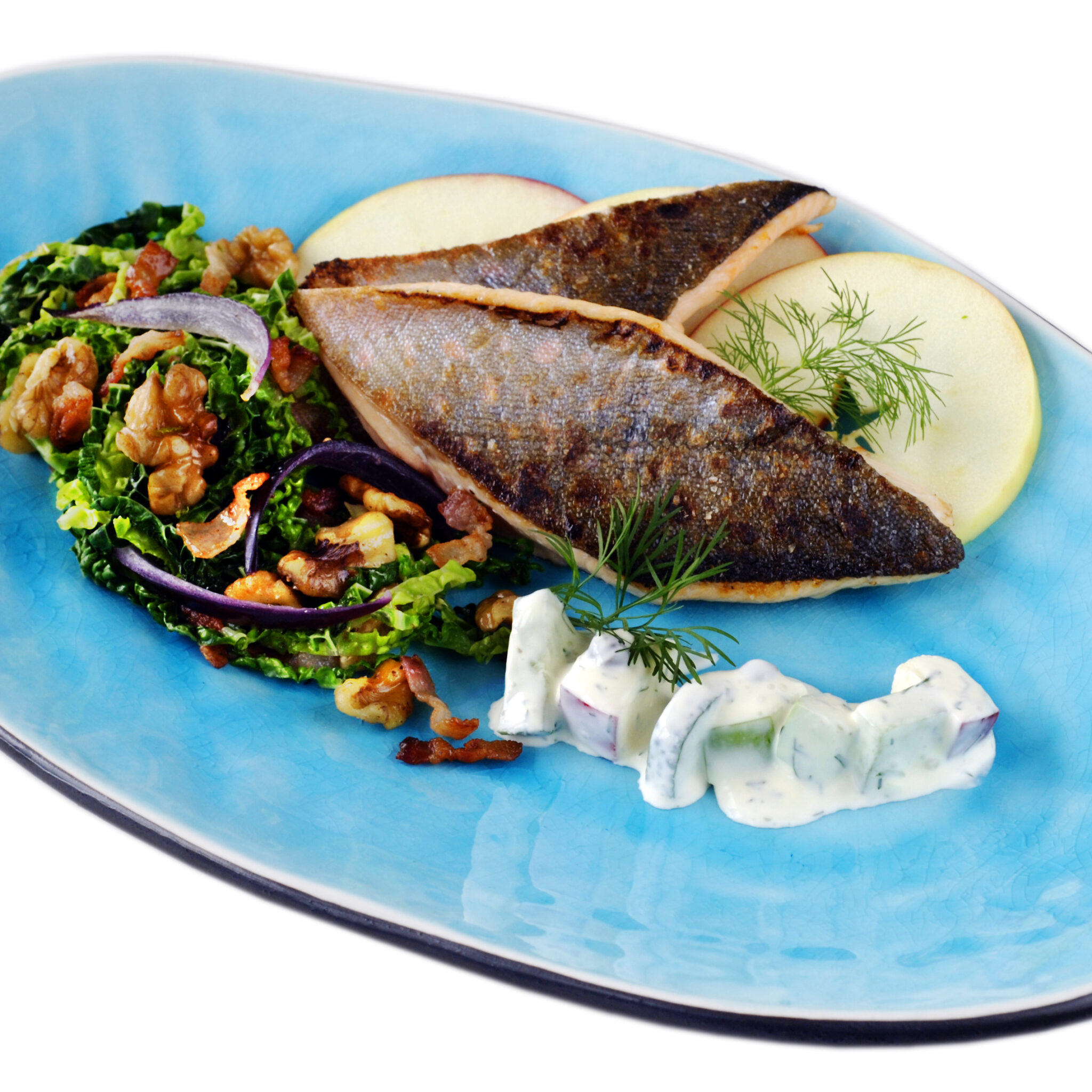 Röding med grönkål och äppel- och kapriskräm