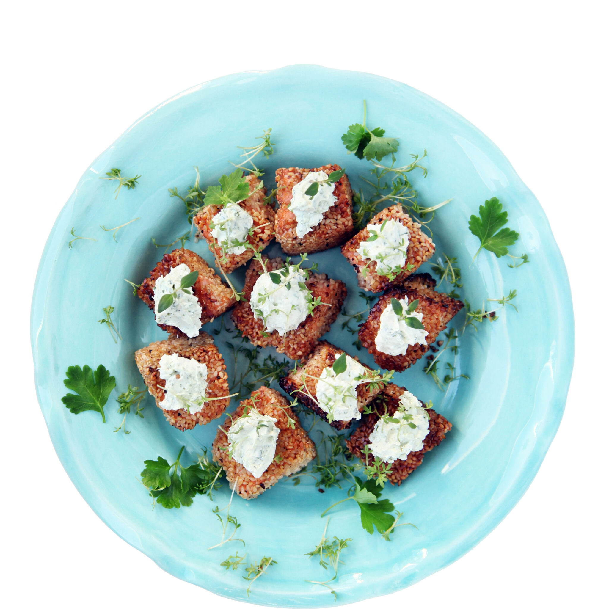 Sesamstekt lax med örtcrème