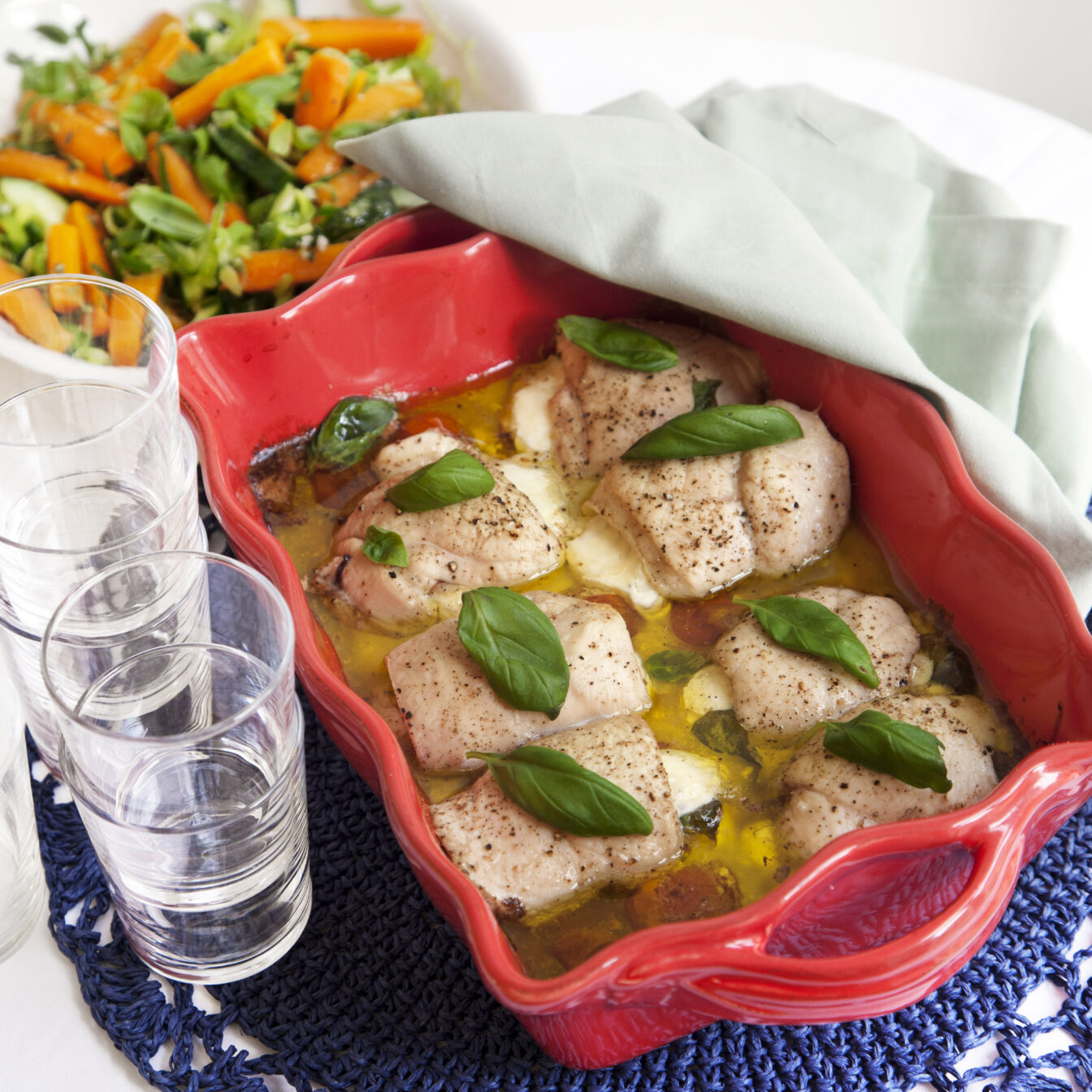 Kycklingrullar med tomat och mozzarella i balsamvinäger Tasteline