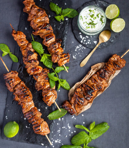 grillade fläskfilespett