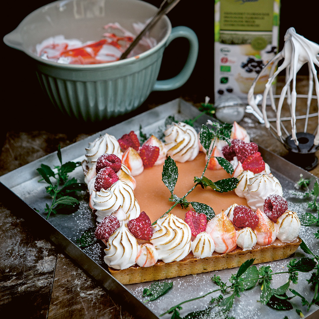 Blodgrape-tarte med italiensk maräng