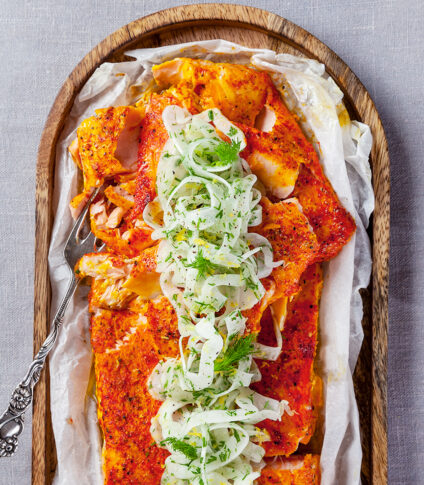 saffransbakad lax med fänkål