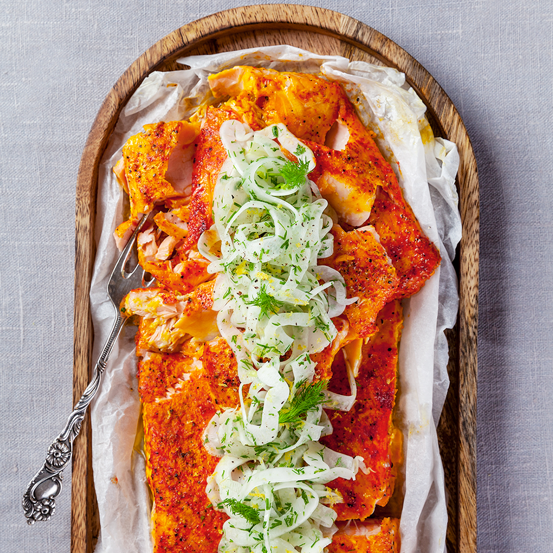 Saffransbakad lax med fänkål