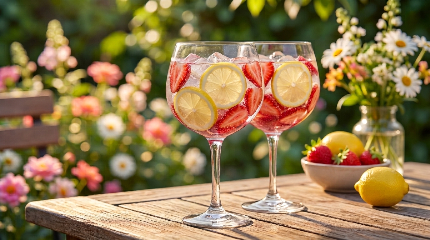 Somrig Gin & Tonic med fläder och jordgubbar