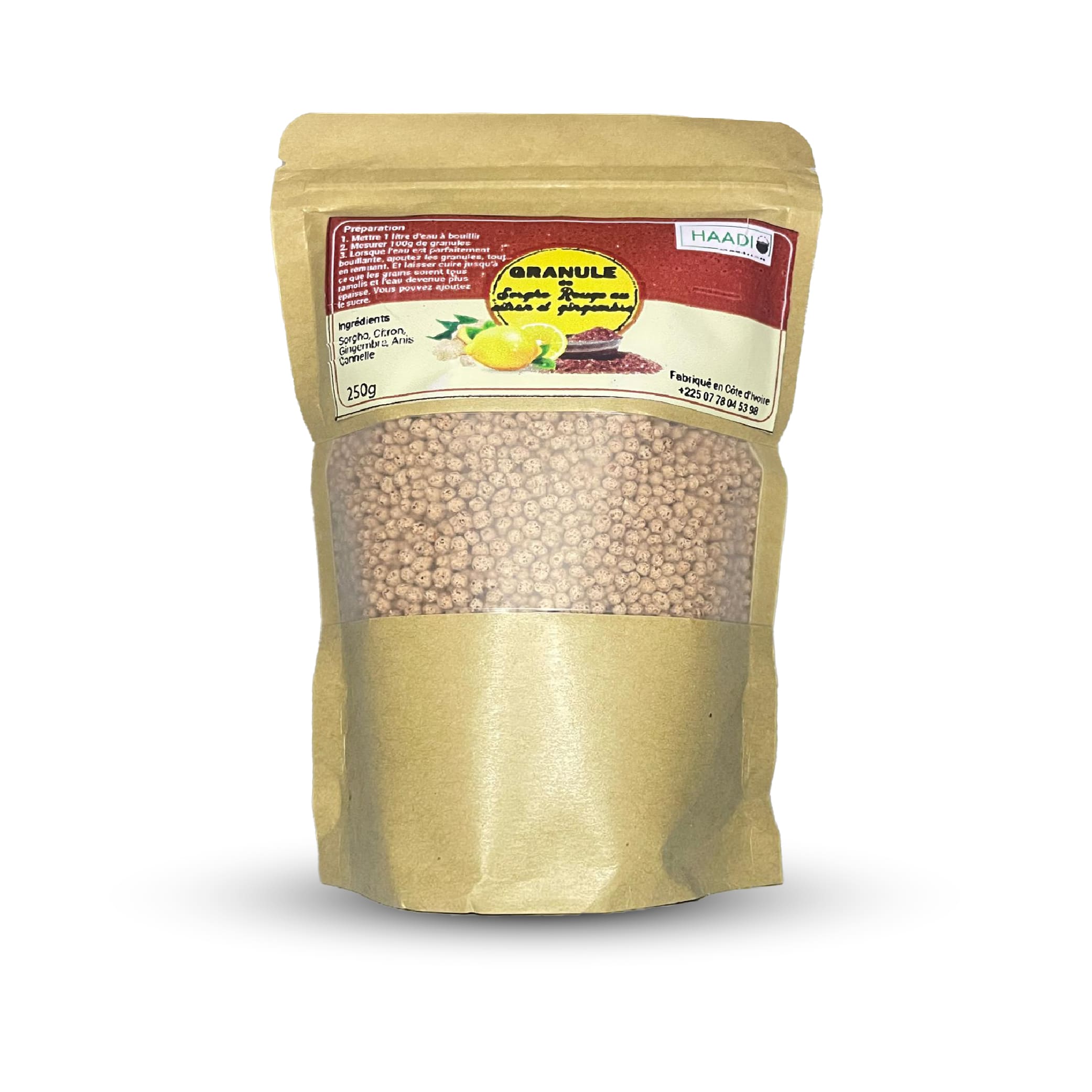 granulés de sorgho rouge au citron gingembre 250g